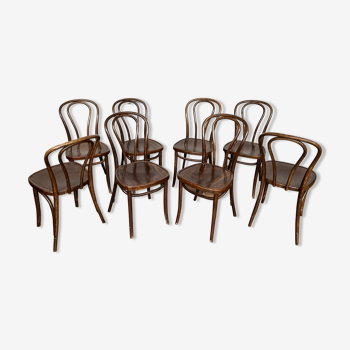 Série de 8 chaises bistrot troquet bois courbé vintage 1960