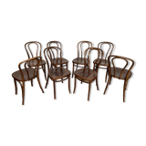 Series of 8 bistro chairs troquet wood curved vintage 1960