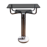 Pedestal table in metal, glass and marble