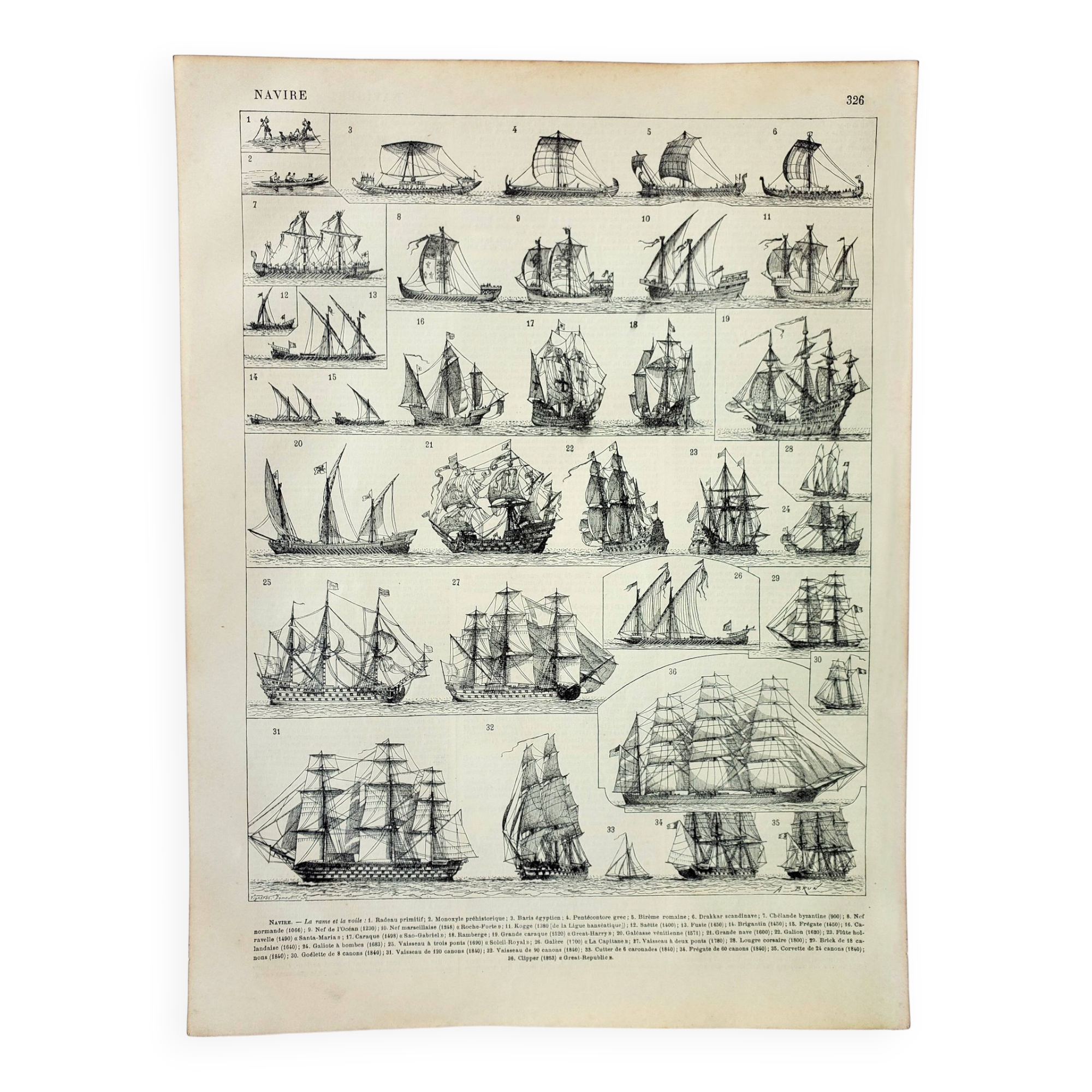Old engraving 1898, Sailing boat and ship (1) • Lithograph, Original plate
