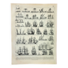 Gravure ancienne 1898, Bateau à voile et navire (1) • Lithographie, Planche originale
