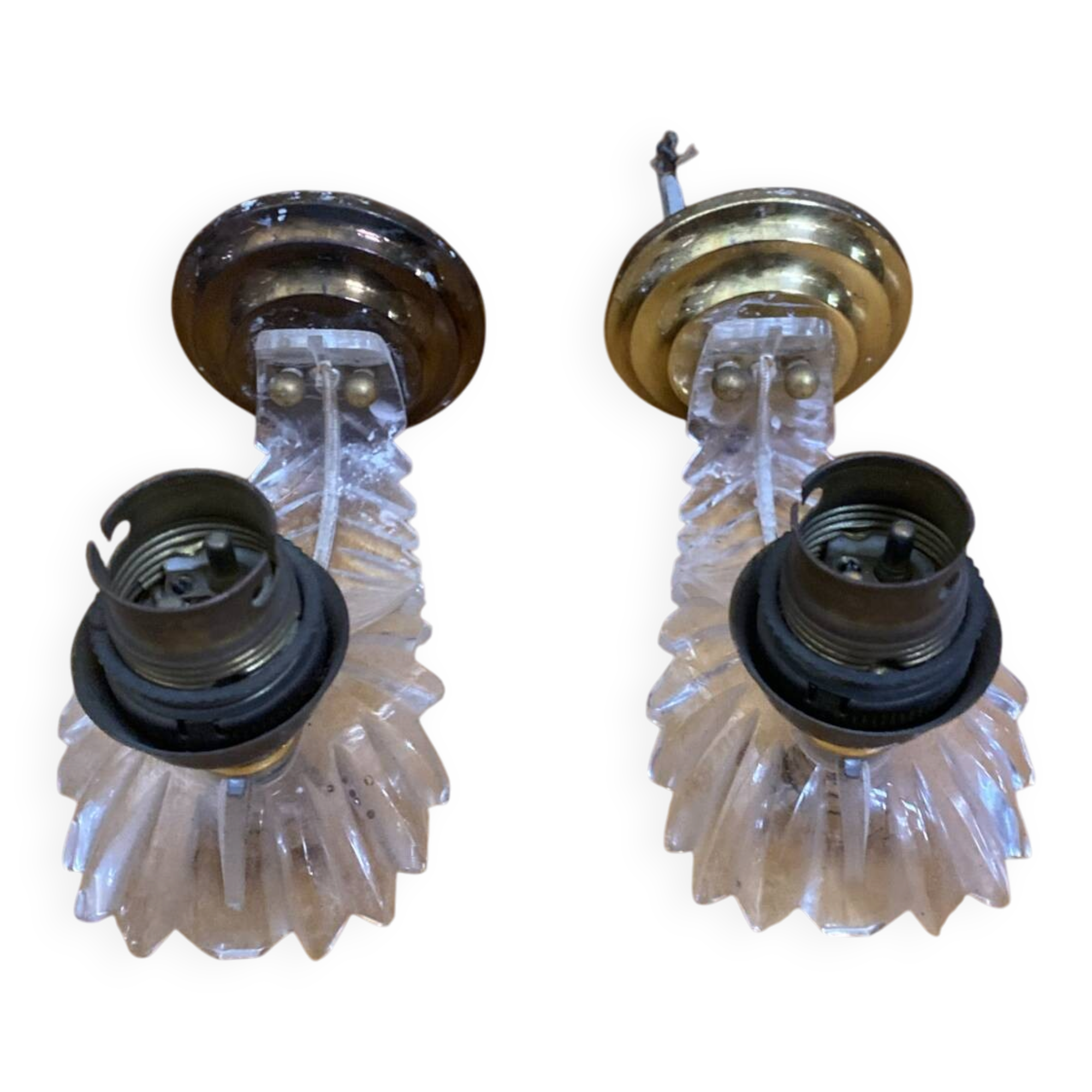 Paire ancienne applique maison arlus feuilles perspex + métal doré vin