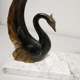 Pair of ancient zoomorphic bookends, swan statues