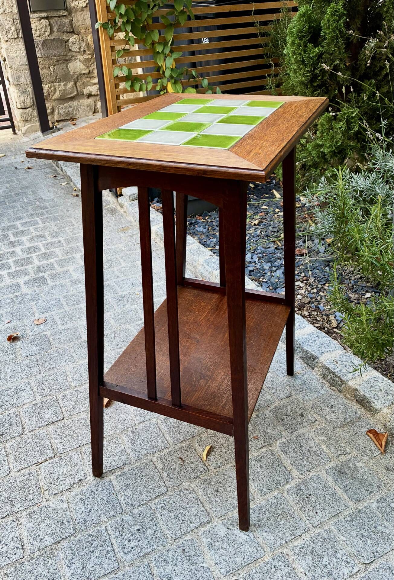 Art Nouveau side table 1910 with double tops in dark oak.