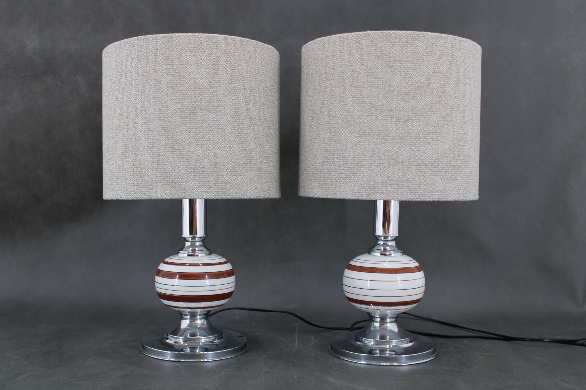 1970s Pair Of Table Lamps With New Fabric Shade, Italy