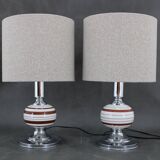 1970s Pair Of Table Lamps With New Fabric Shade, Italy