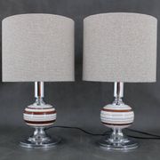 1970s Pair Of Table Lamps With New Fabric Shade, Italy