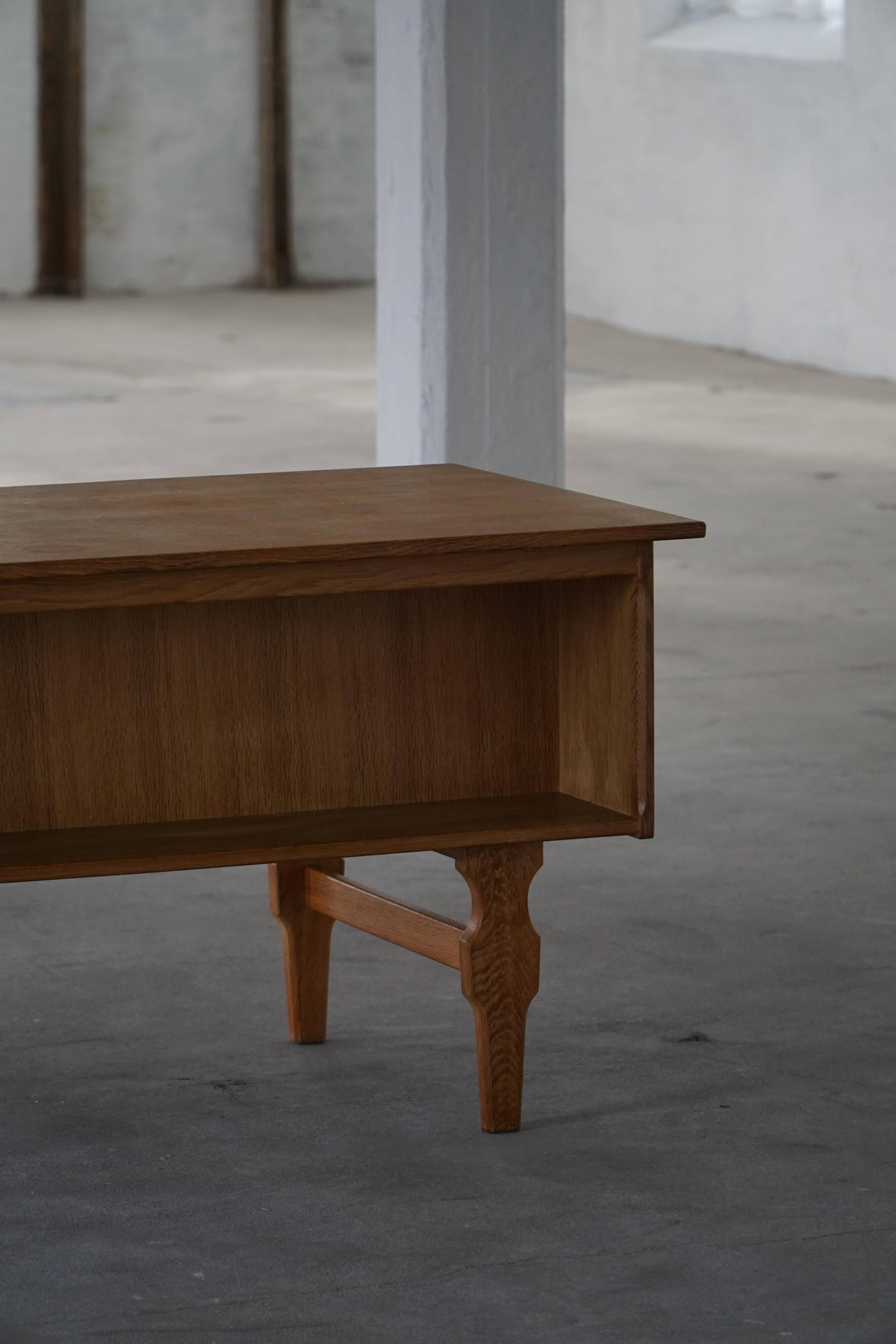 Free-standing oak desk, Mid-century modern Danish, Henning Kjærnulf, 1950s