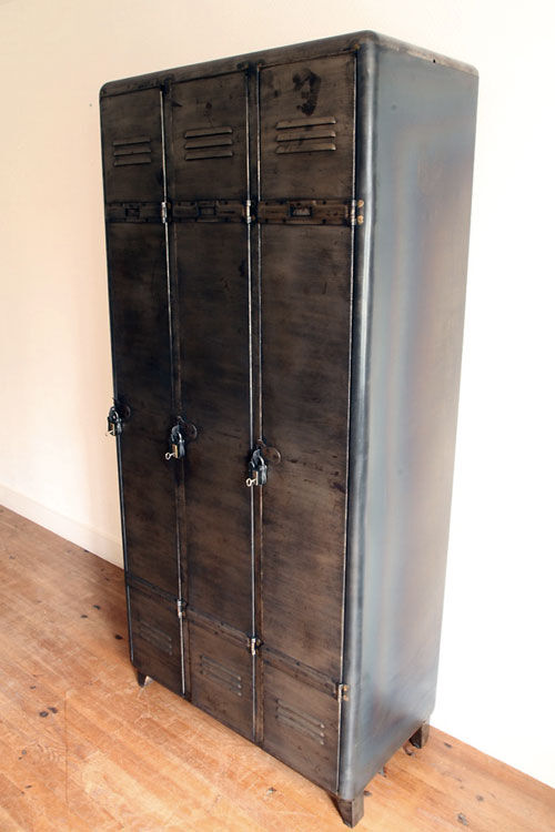 Industrial metal locker room patinated rounded corners