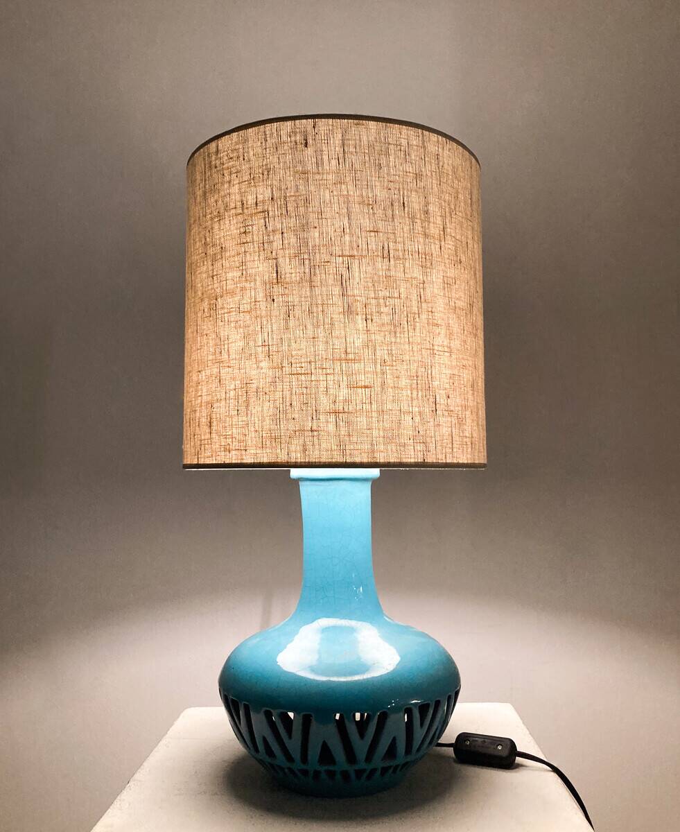 Mid-Century Blue Ceramic Table Lamp