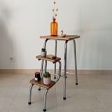Stepladder stool vintage chrome and solid oak 60/70s