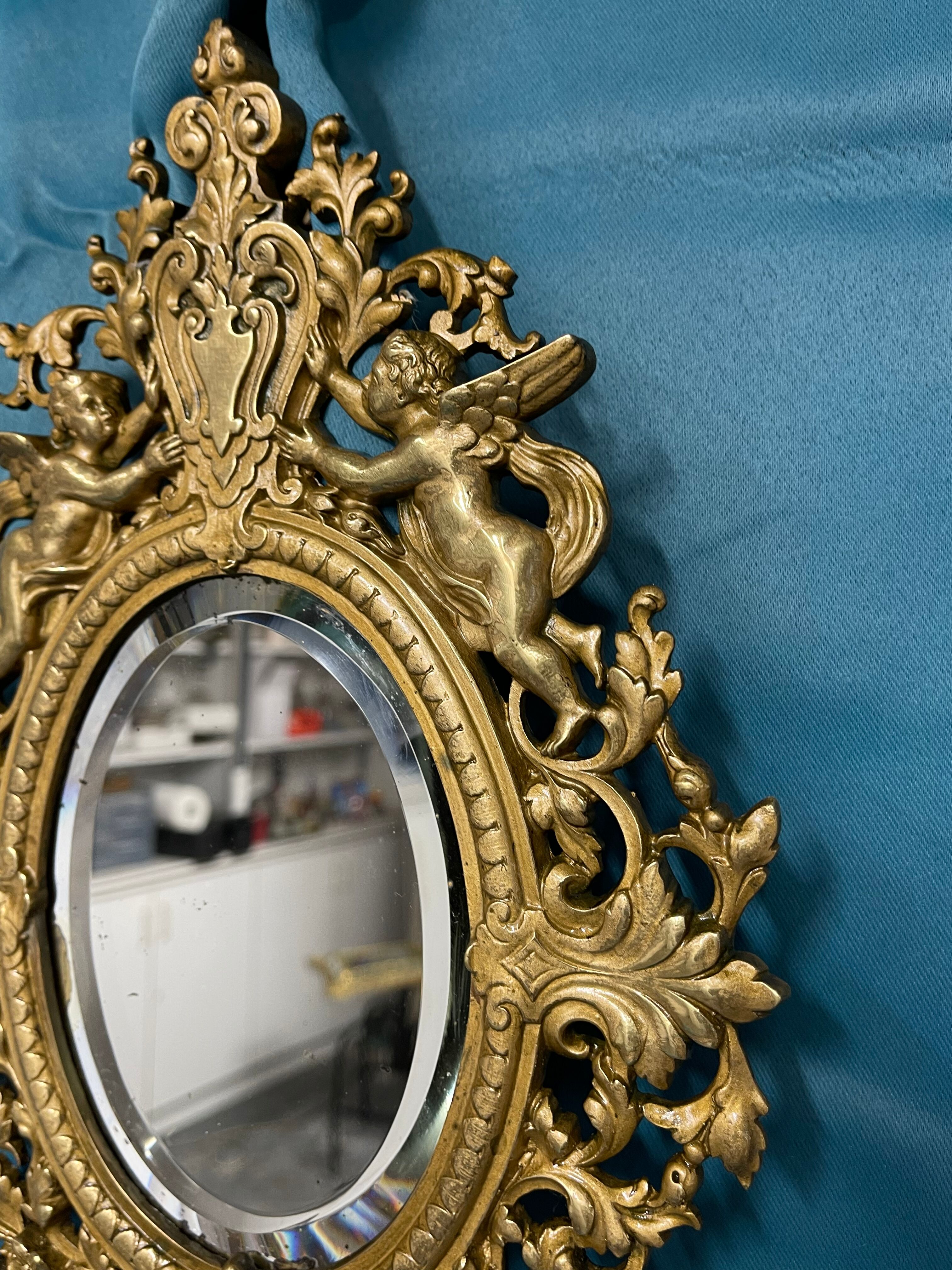 Bronze mirror napoleon III H39x23 decoration with putti and mascaron