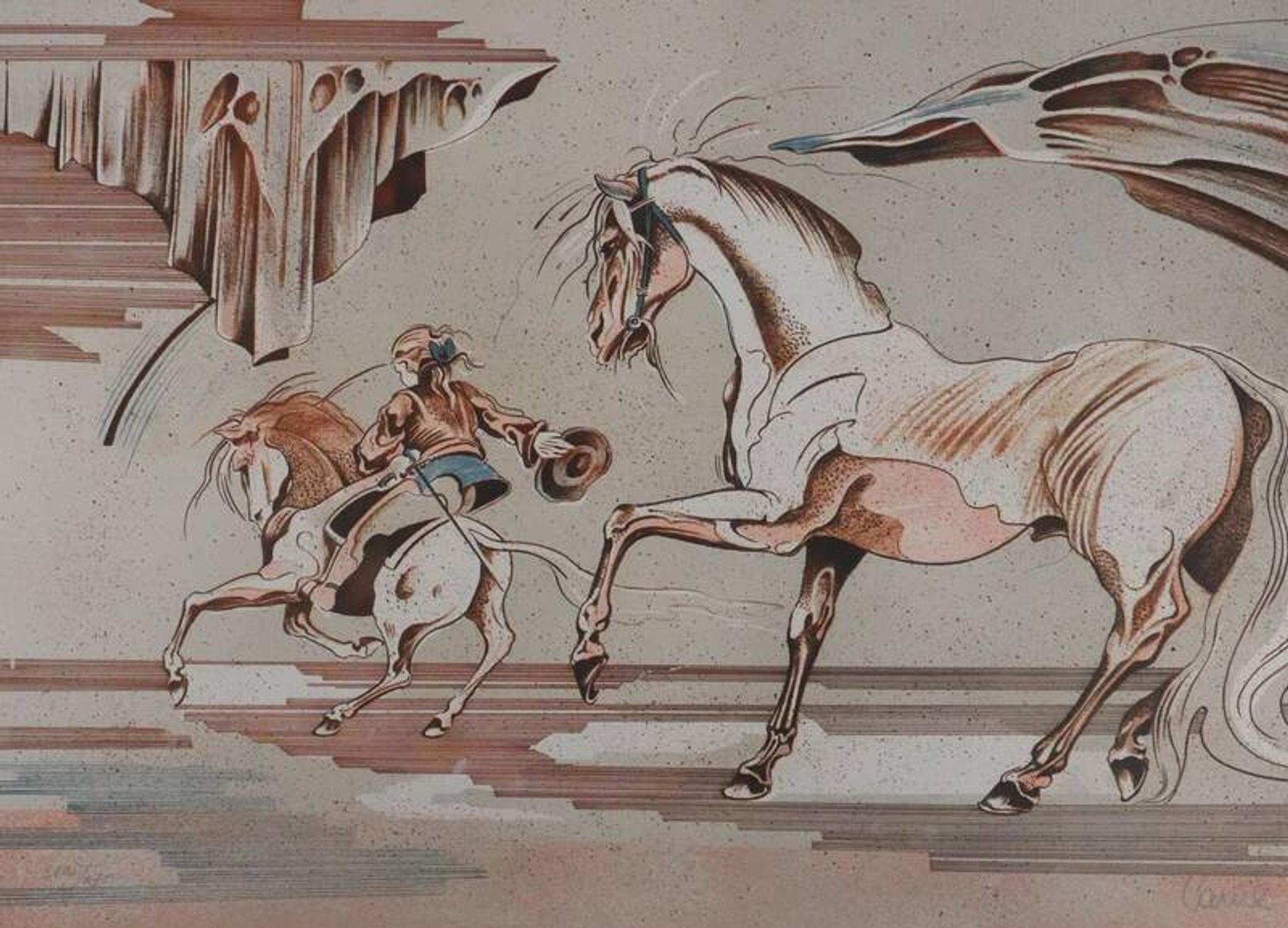 Carul: on horseback, original signed lithograph
