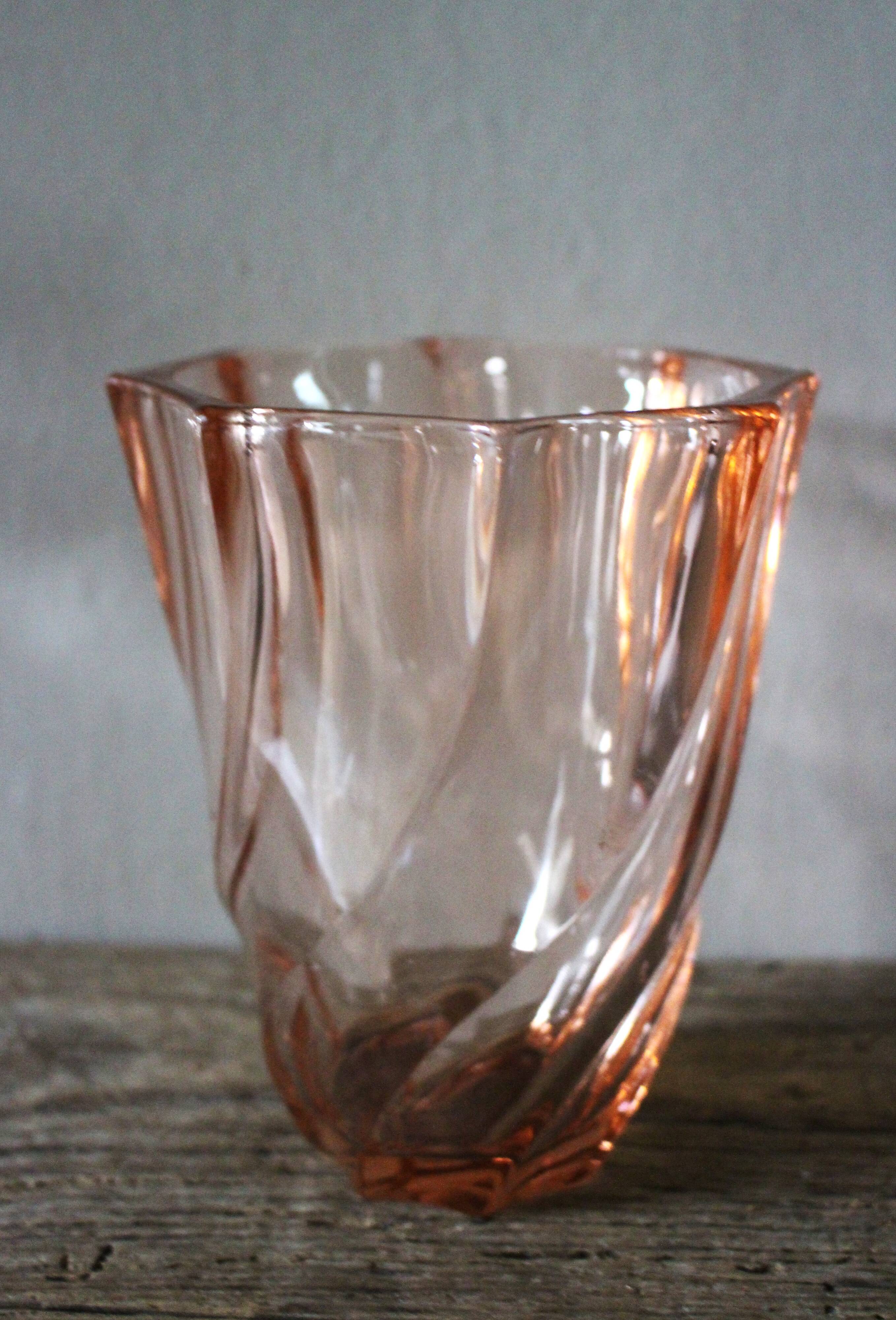Rosaline vase, pink octagonal vintage glass