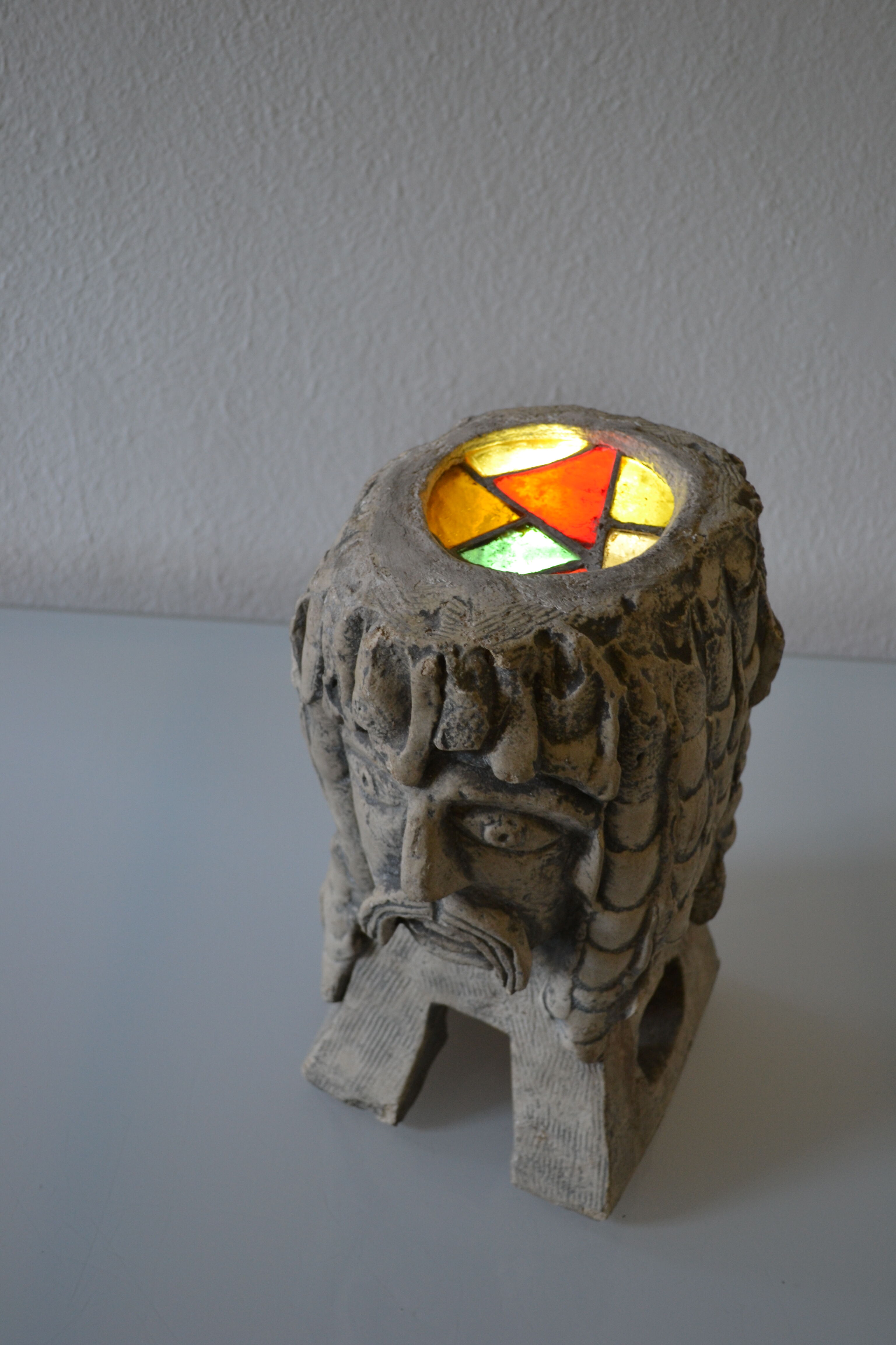 Lamp sculpture gallish head signed Mazoyer 1977
