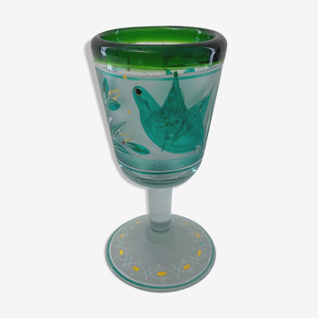 Glass with enamel frosted bird decorations and anonymous painting XIX early twentieth century