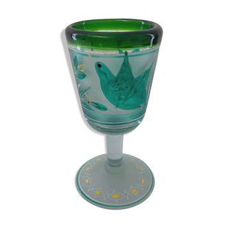 Glass with enamel frosted bird decorations and anonymous painting XIX early twentieth century