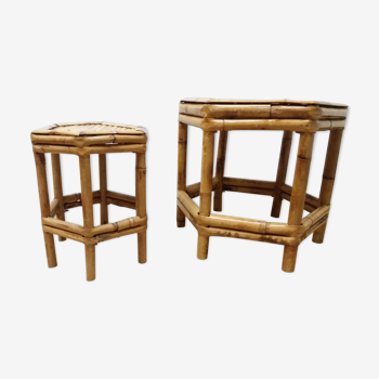 Duo tabourets bambou doré