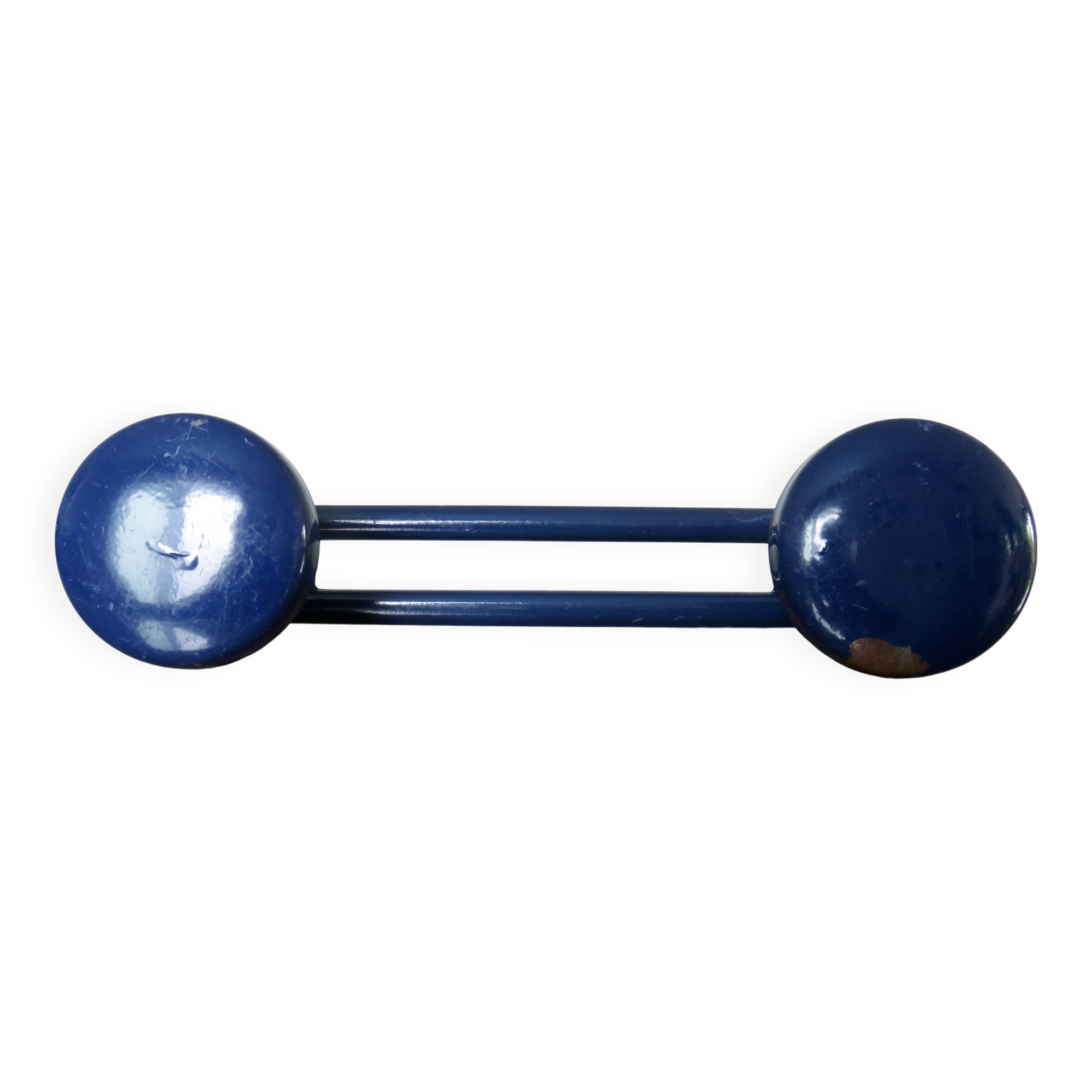Blue lacquered metal wall coat rack, 1970