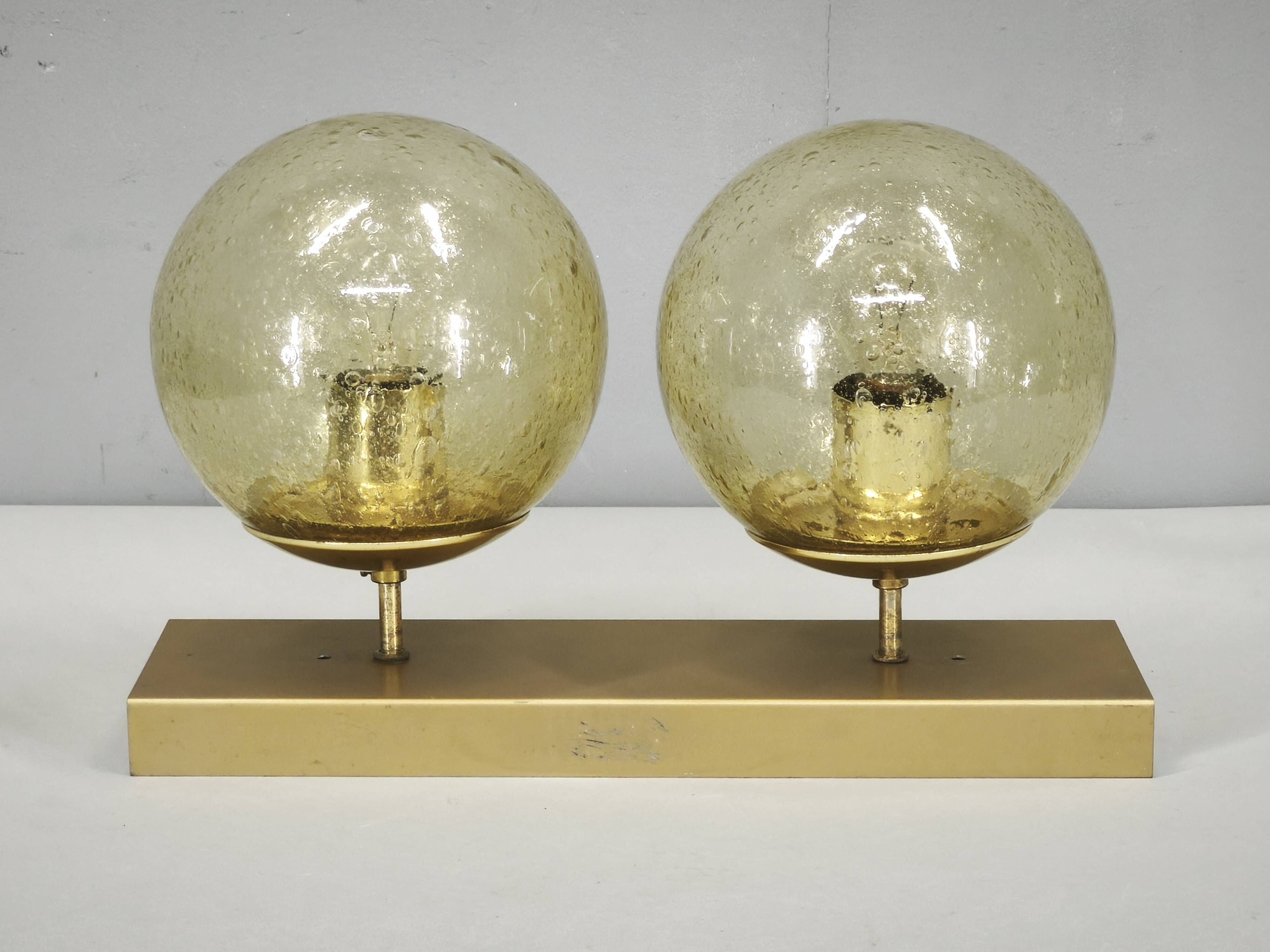 1970s Czech Space Age Double Wall Light with Amber Bubble Glass Globes