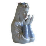 Virgin Mary statue bust in polychrome porcelain Virgin with crown of roses