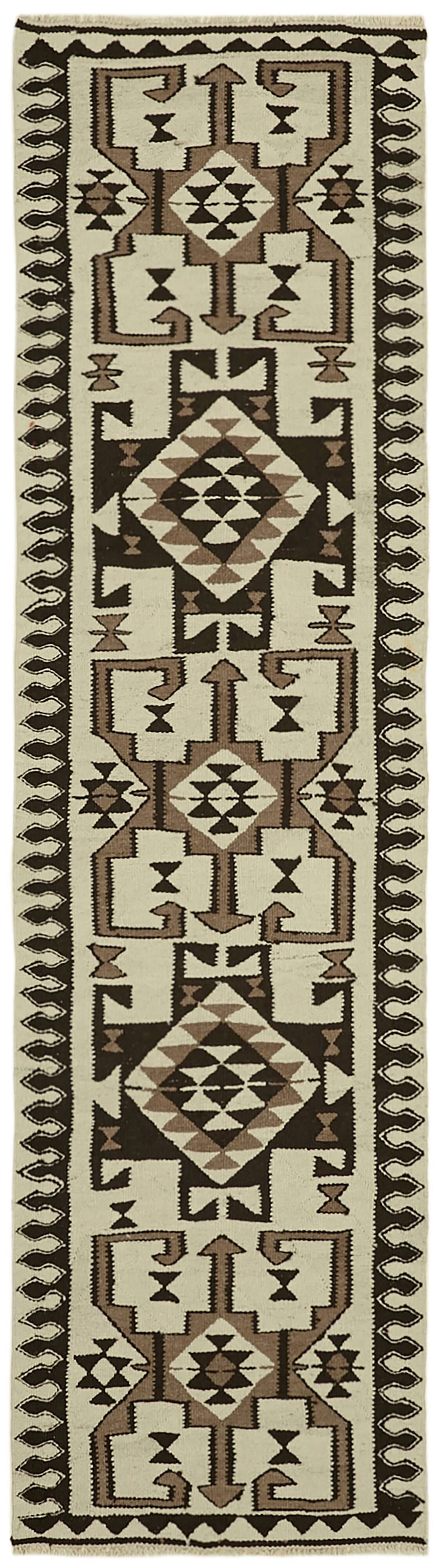 Turkish Handwoven Vintage Herki Kilim 92 cm x 325 cm