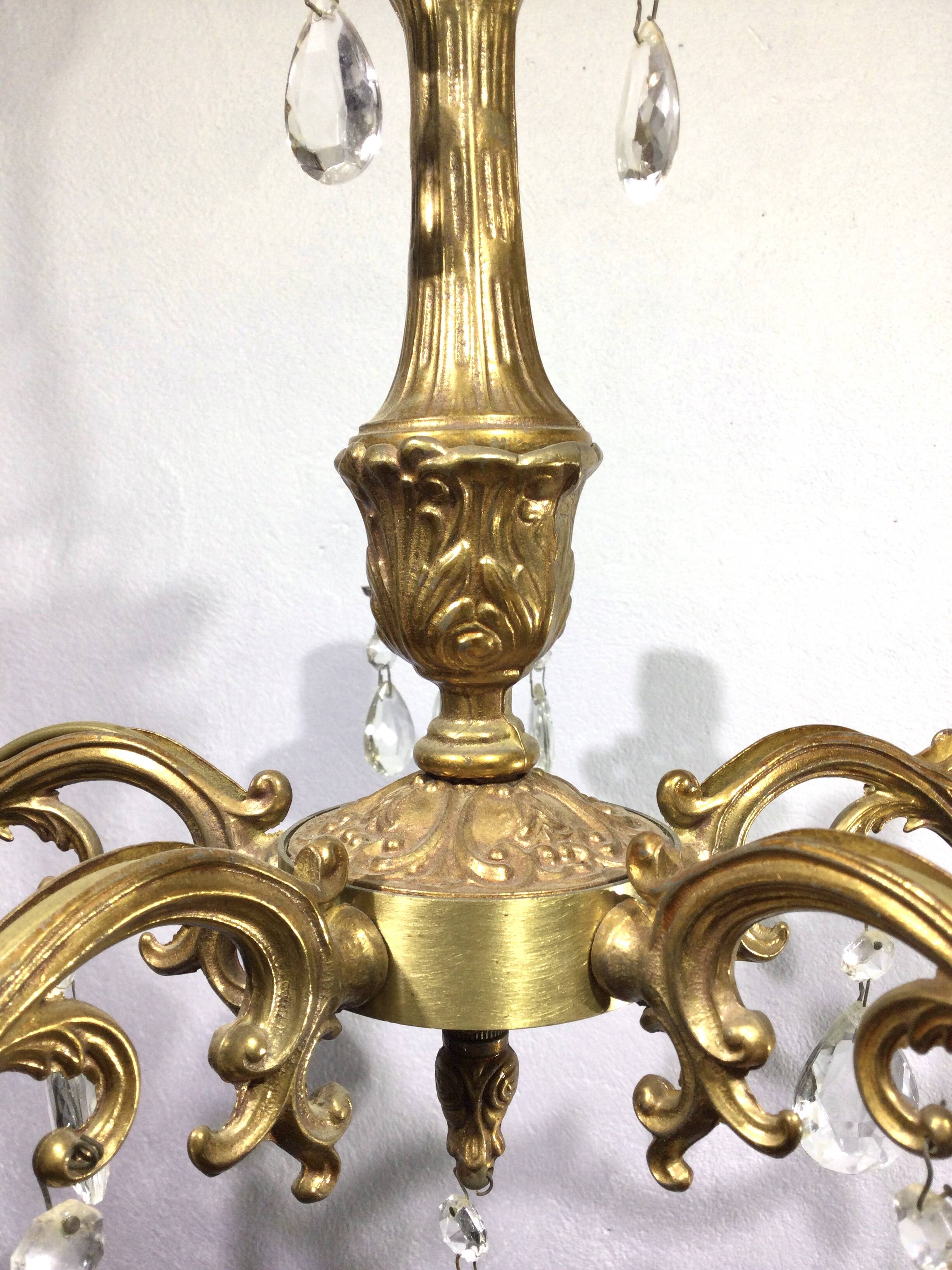 5-light chandelier in bronze and pendants