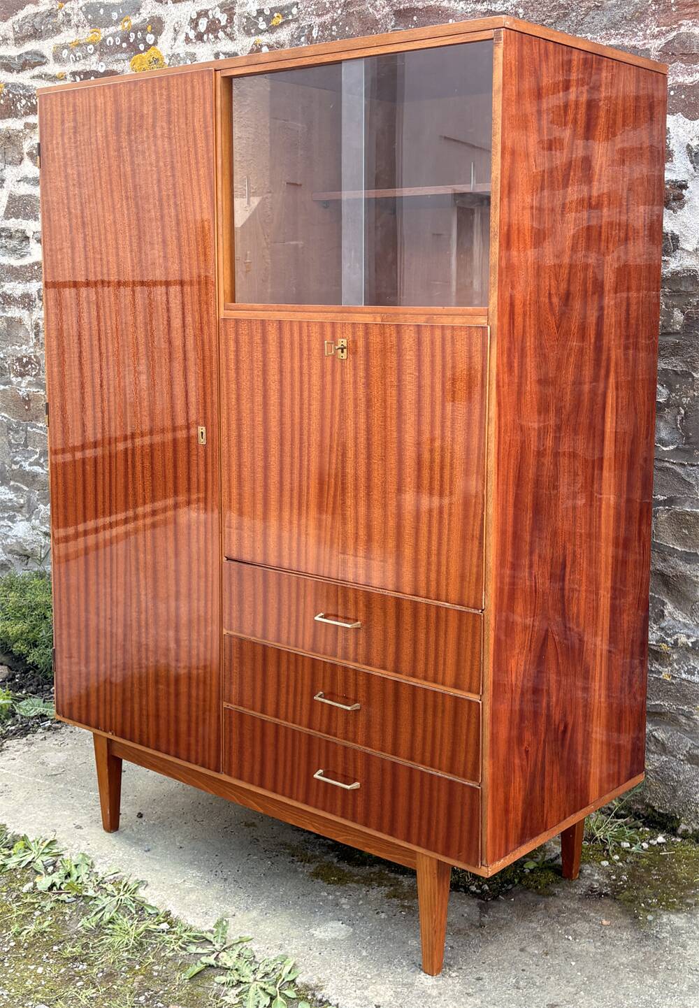 Vintage 1950s combined wardrobe in varnished mahogany – Scandinavian
