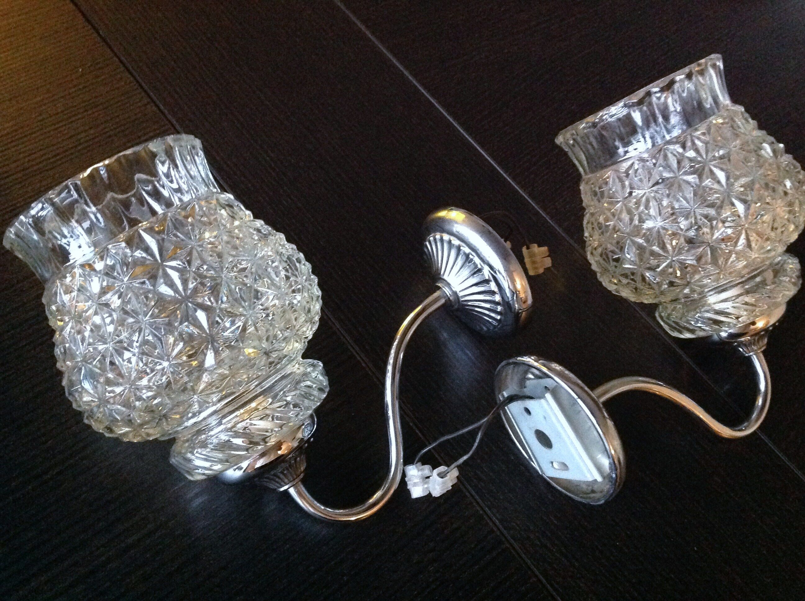 Pair of structured glass and chrome metal, 60s