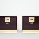 Pair of brass plum lacquer bedside tables Luciano Frigerio Italy 1970