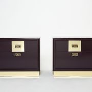 Pair of brass plum lacquer bedside tables Luciano Frigerio Italy 1970