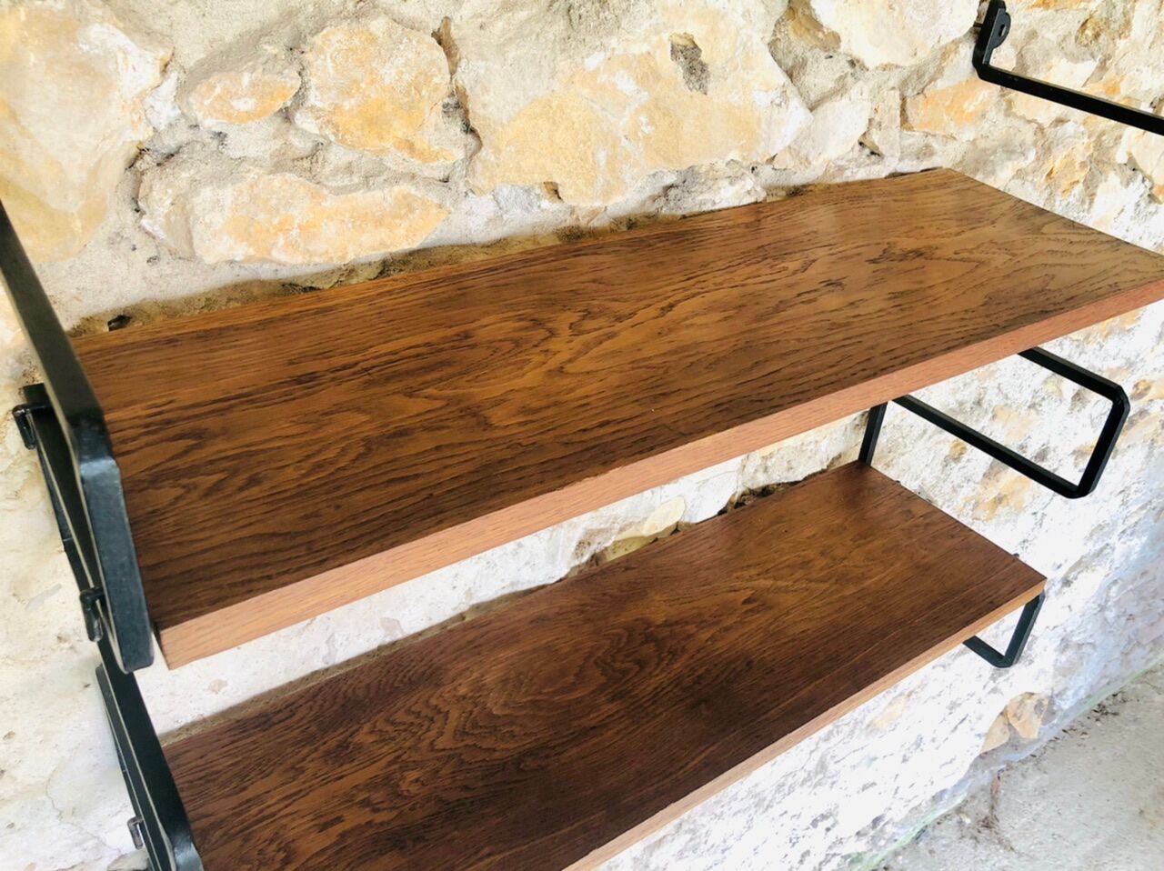 Vintage metal and wood wall shelf, Scandinavian circa 60