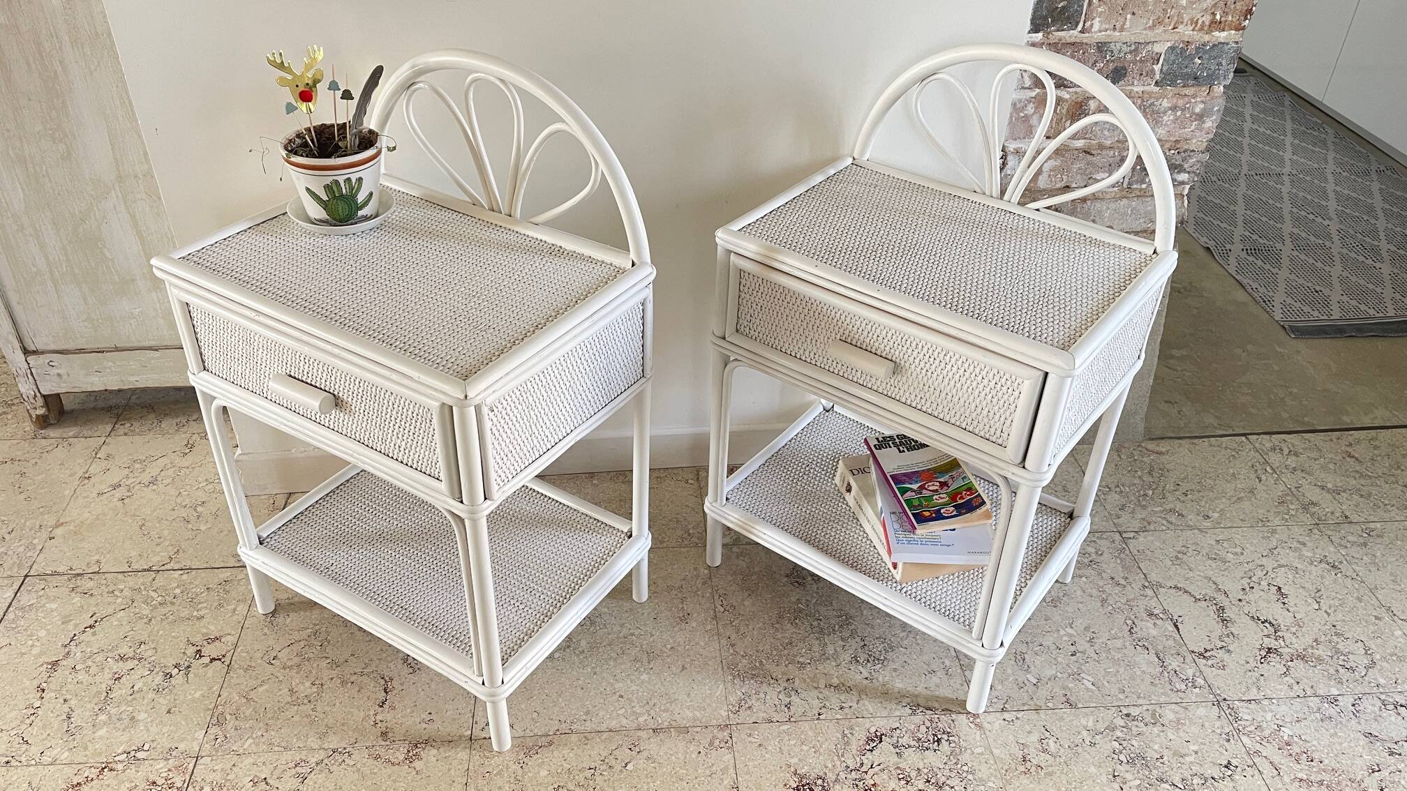Pair of Vintage Rattan Bedside Tables