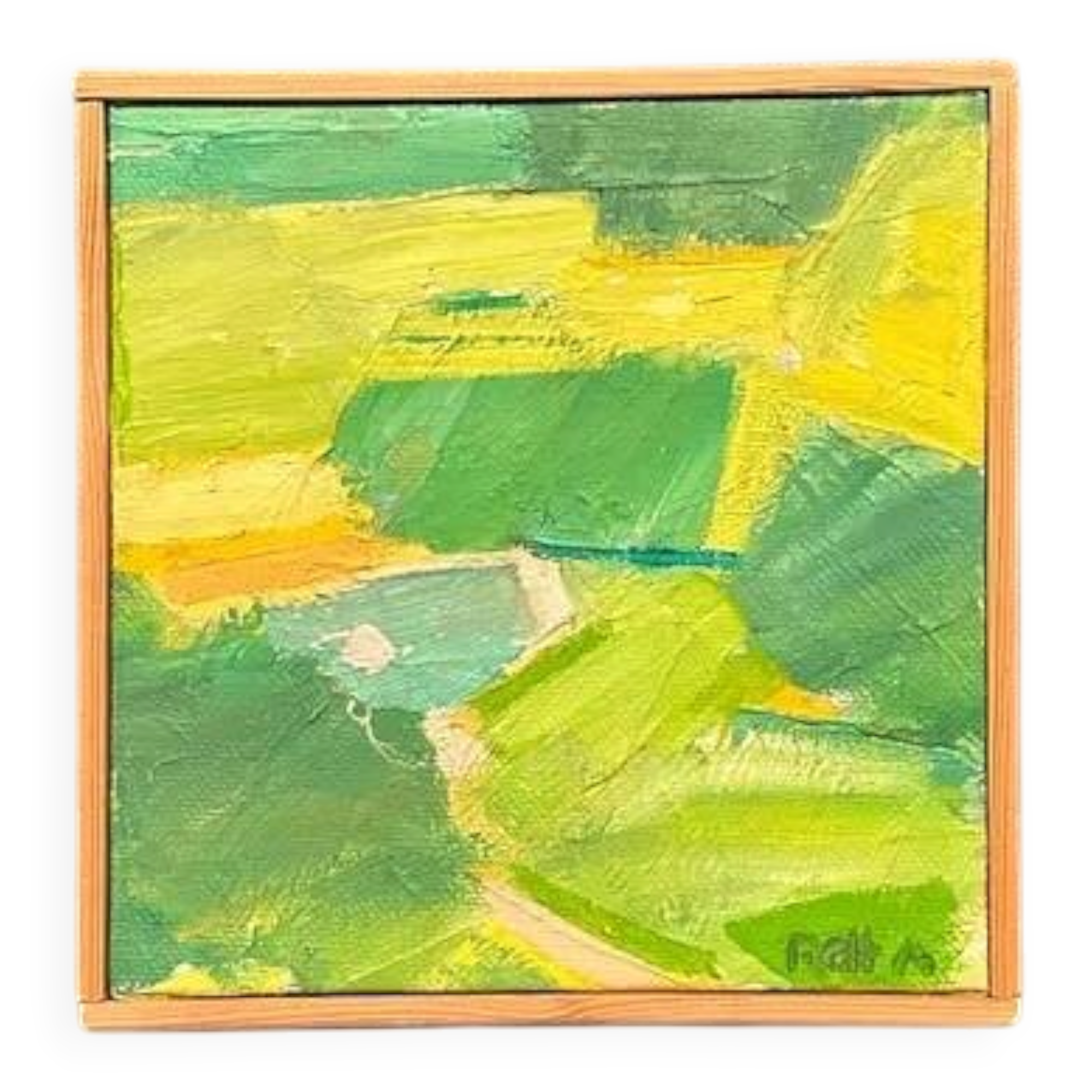 Original Swedish Oil on Canvas – “Early Summer Landscape” by Rolf Andersson – Signed – 2003 – Vintage & Framed – 24.5 × 24.5 cm