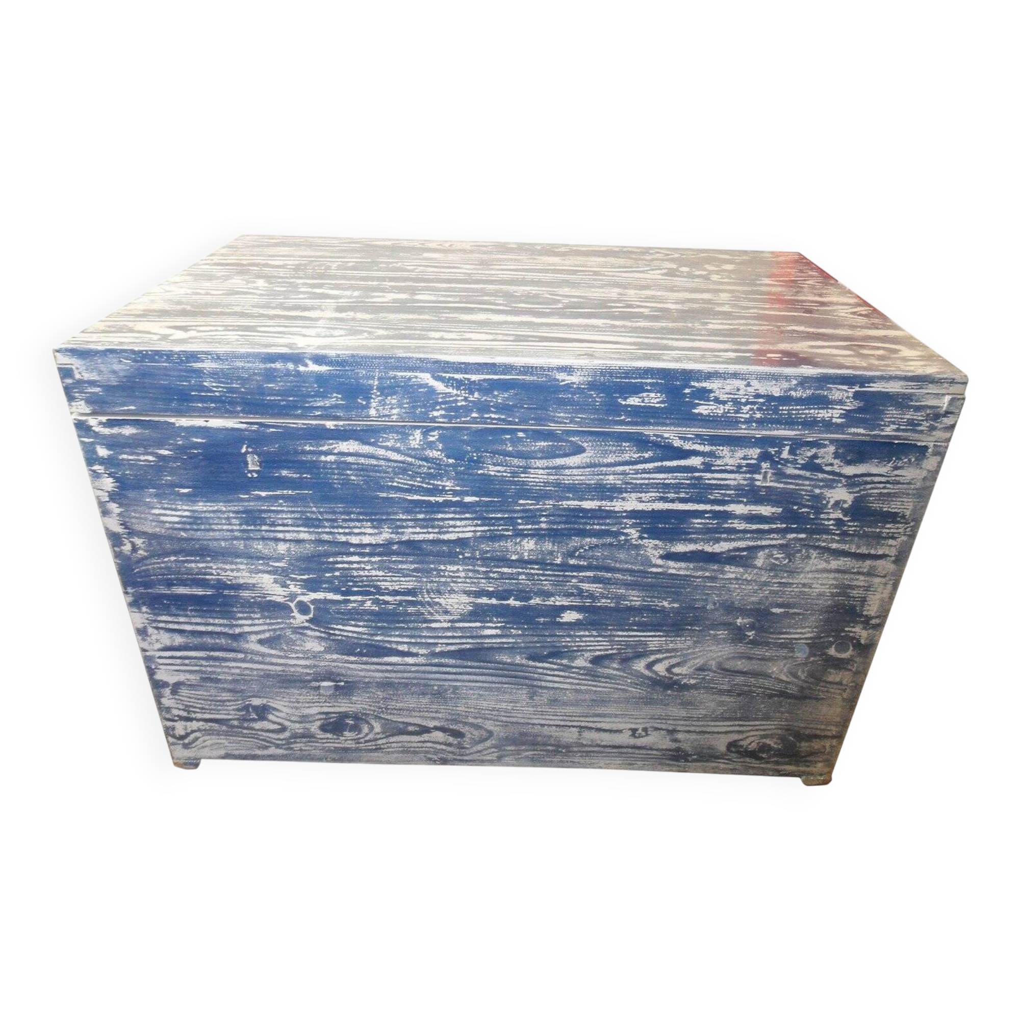 Large blue patinated chest of drawers in solid pine, Hungarian farmhouse style 1940s.