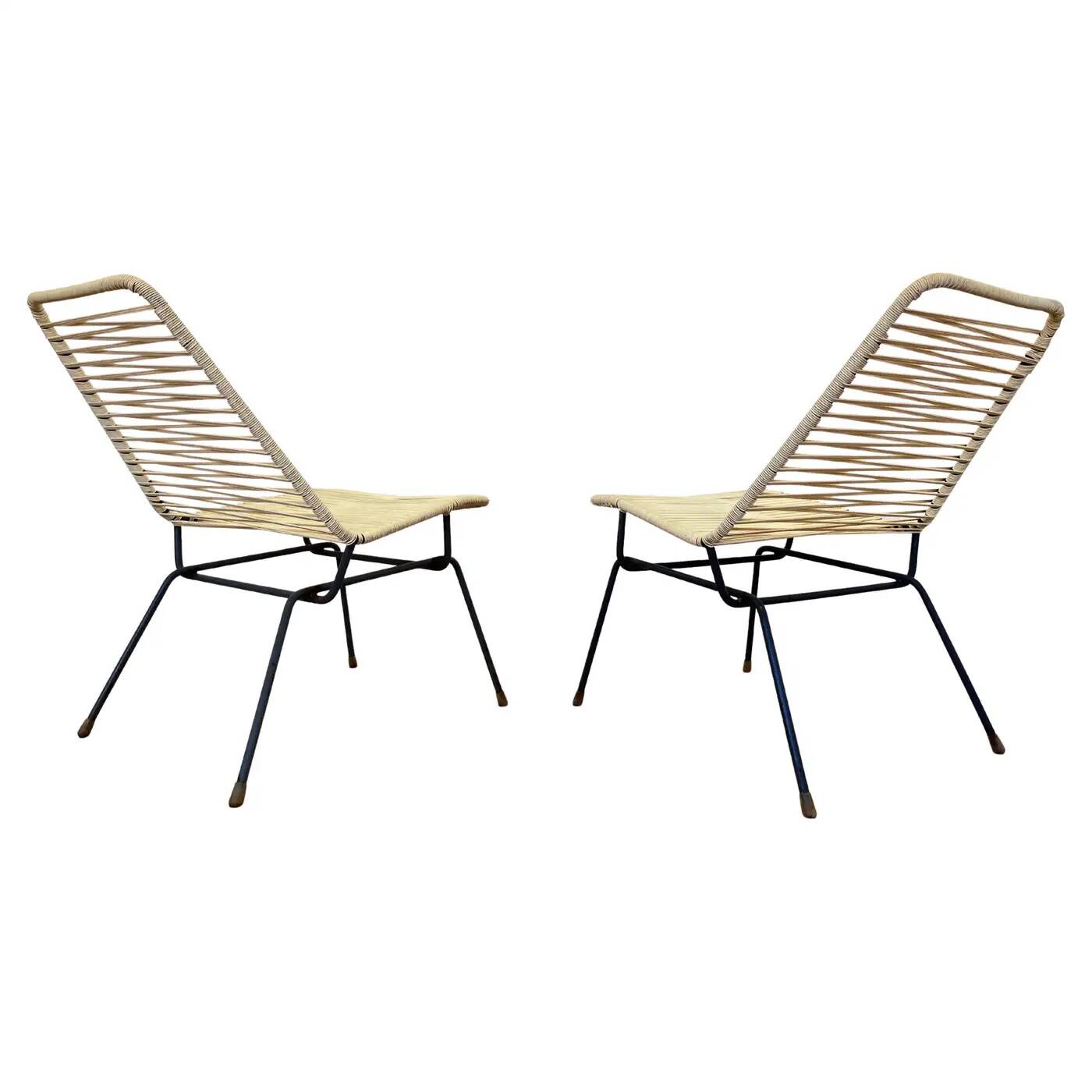 Paire de chaises d'appoint Spaghetti, design des années 1970 - Tchécoslovaquie