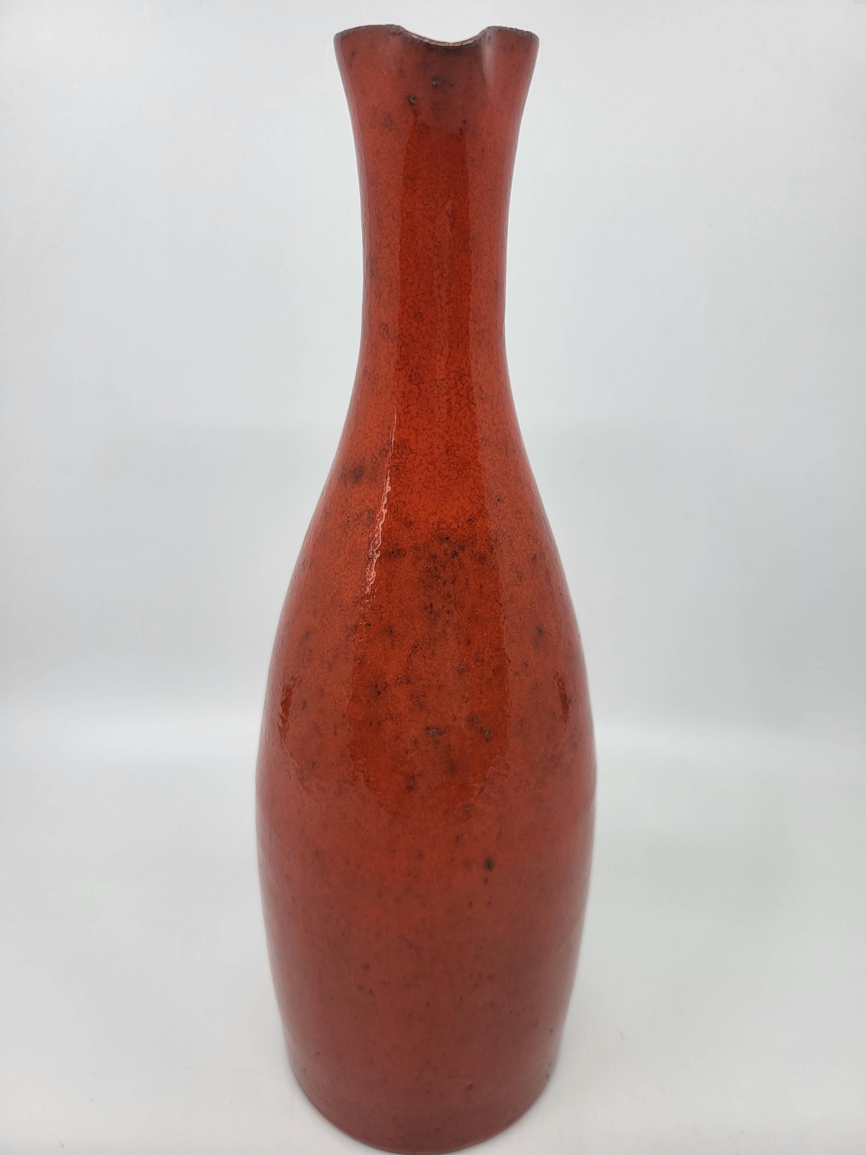 Robert Picault Vase in French Red Enamel Stoneware Vallauris Côte-d'Azur 1950