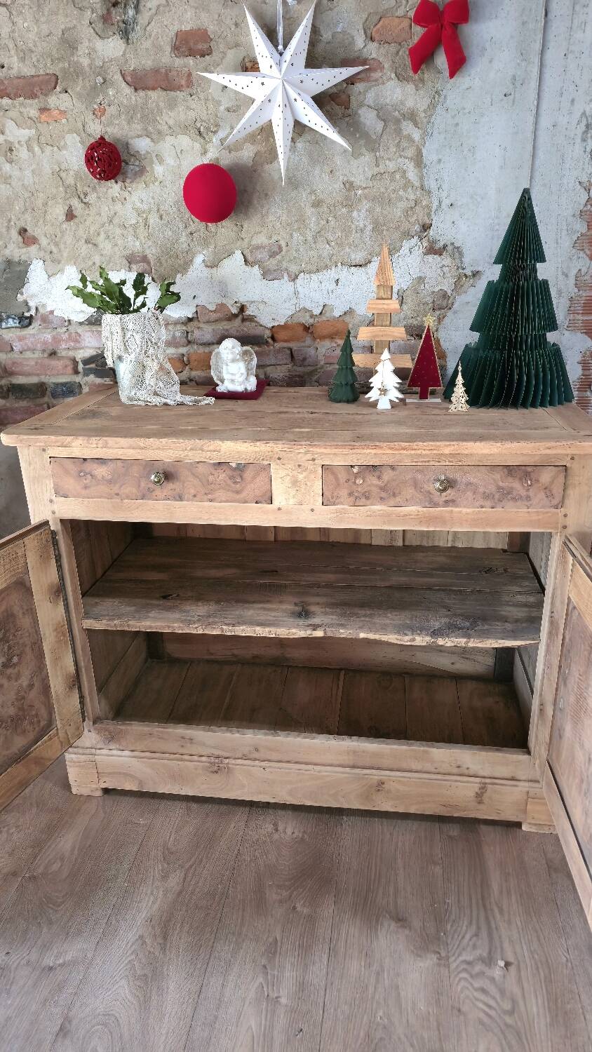 Buffet rare en ronce d'orme et chêne