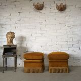 Pair of ottomans with velvet fringes