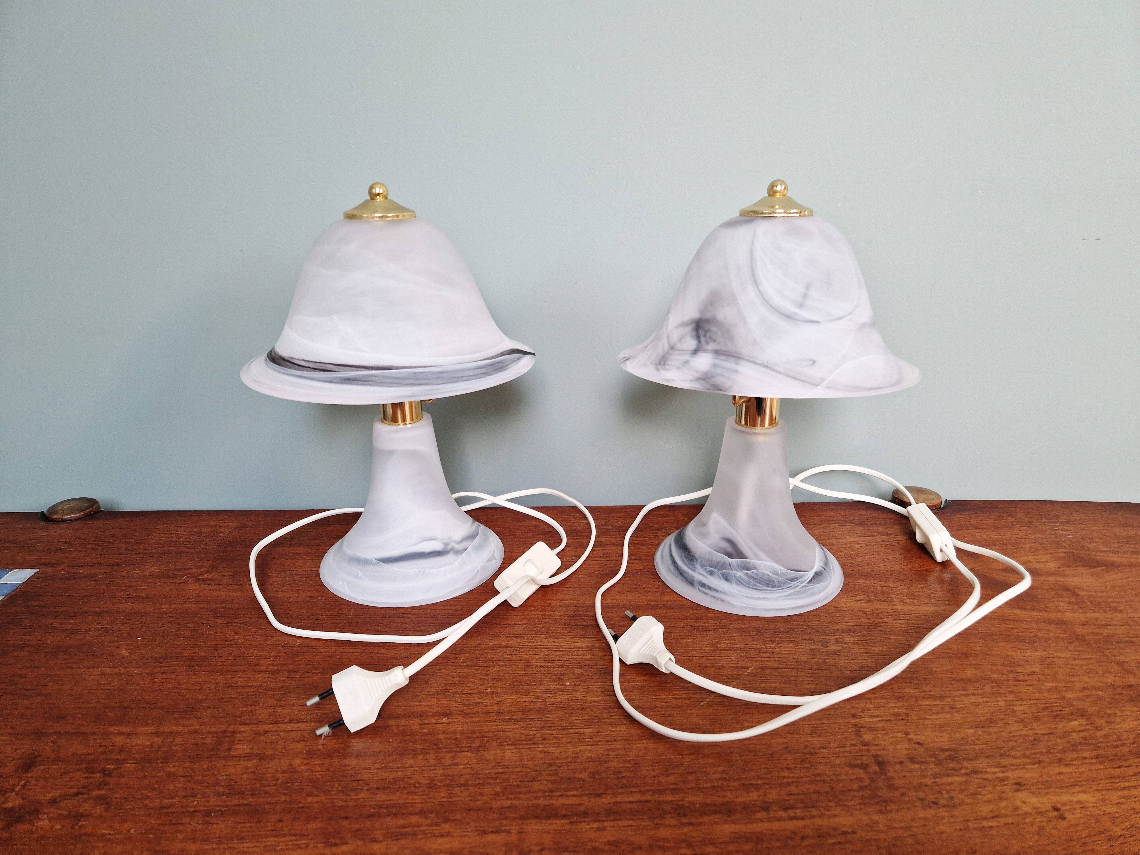 Pair of marbled Murano glass mushroom lamps, 1970s-80s.