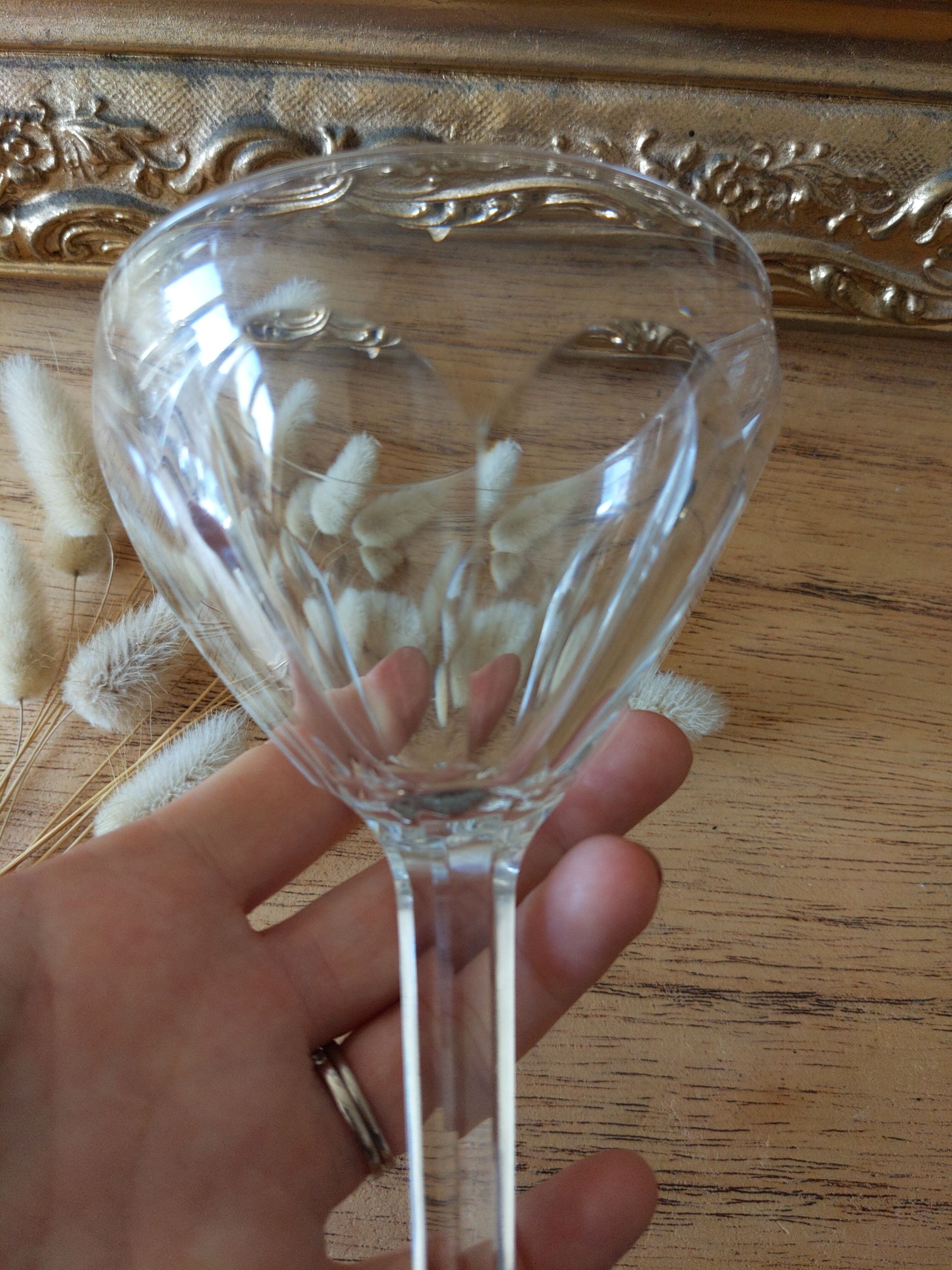 Vintage antique foot glass in chiseled crystal