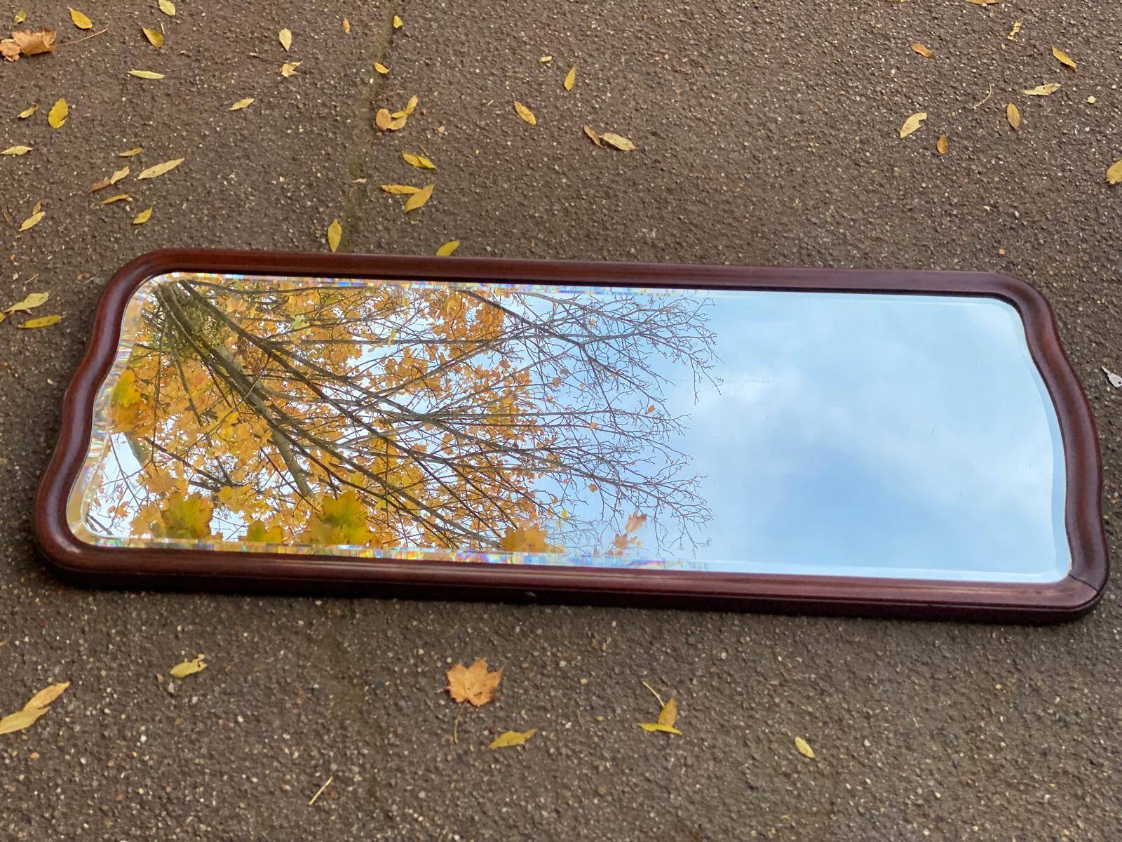 19th century solid mahogany mirror, 58x135cm