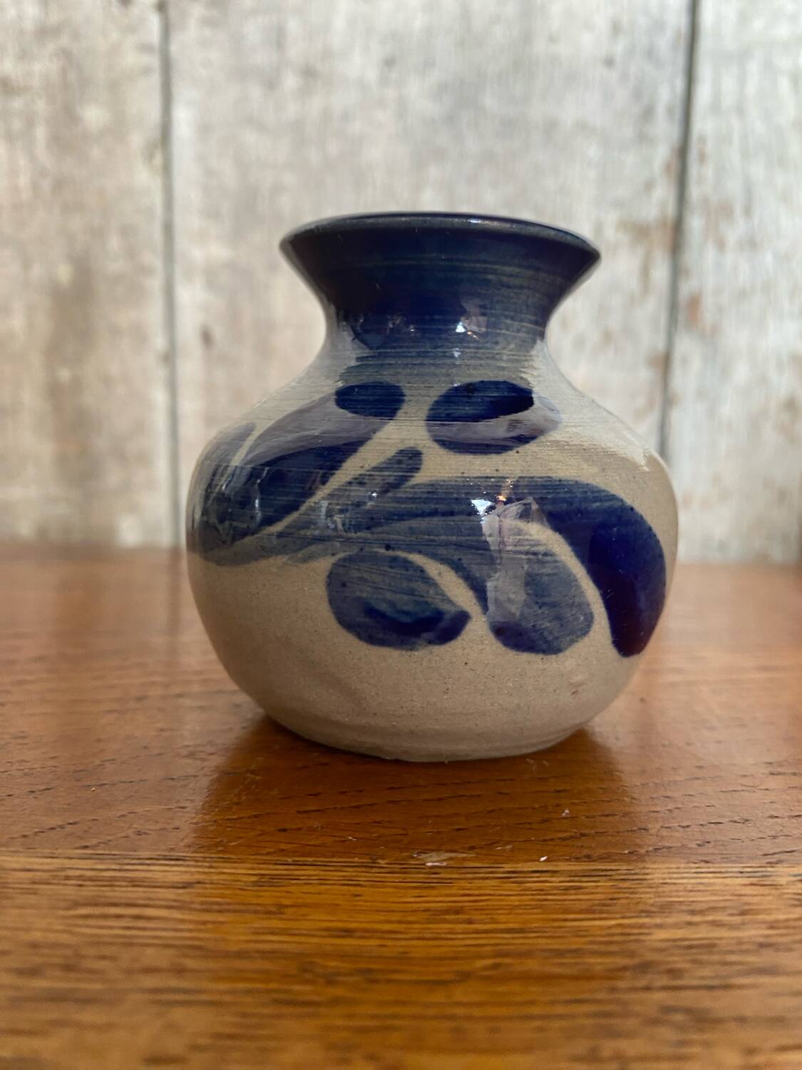 Antique alsace vase anne ehret grey blue stoneware vintage flower decor