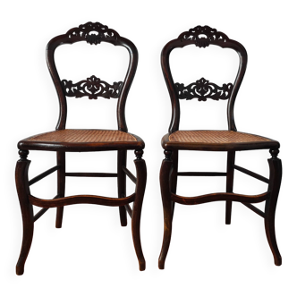 Pair of old Napoleon III chairs, new canework