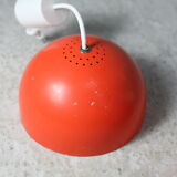 Set of 4 "spring" hanging lamps, orange steel, France, circa 1970