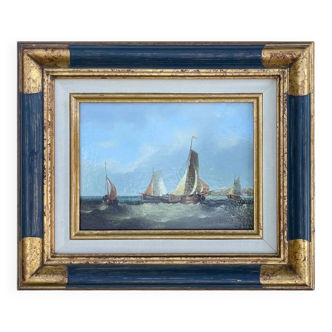 Seascape with sailing boats – oil on panel from the 19th century