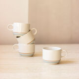 4 coffee cups - pale blue and brown border - Japan