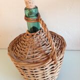 Green canister with wicker, vintage 60/70