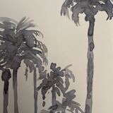 Signed monochrome watercolor painting “sunset over the palm trees”