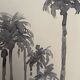 Signed monochrome watercolor painting “sunset over the palm trees”
